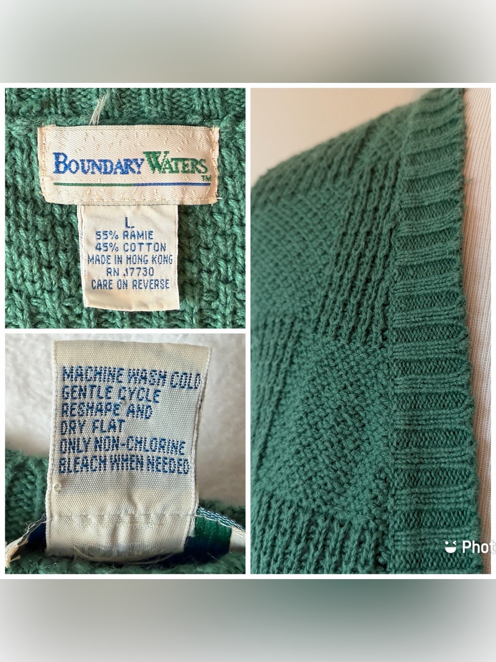 Boundary Waters Vintage Green Mixed Stitch Knit Cardigan Sweater Button Up Large - Picture 14 of 16